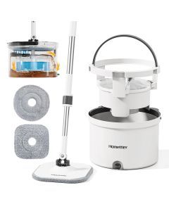 Homettler Microfiber Round Mop & Bucket Set - White (360 Degree w/ Clean & Dirty Water Separation)