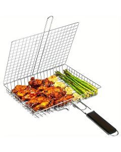 Foldable BBQ Grill Basket for Fish, Shrimp, Vegetables
