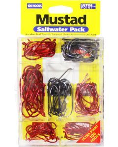 100 Pce Mustad Assorted Chemically Sharpened Saltwater Hook Pack in Tackle Tray