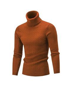 Men's Turtleneck Warm Pullover Knitted Sweater (Brown)