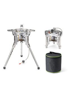 Adjustable Height Outdoor Gas Stove Foldable Windproof Burner Silver