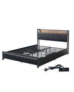 Levede Queen Bed Frame PU Mattress Base Storage Drawer Headboard USB Charge