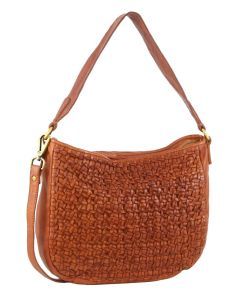Pierre Cardin Woven Leather Ladies Crossbody Messenger Travel Bag - Cognac