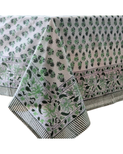 Kolka Rosemary Hand Block-Printed Cotton Tablecloth - Green (150x220cm)