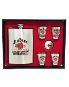 Jim Beam 270ml Stainless Steel Travel Flask Set with 4 Piece Shot Glass - Silver