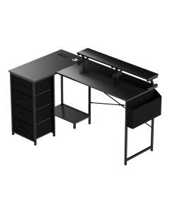 Levede L Shaped Gaming Desk with RGB LED Storage Drawers Power Outlet Black