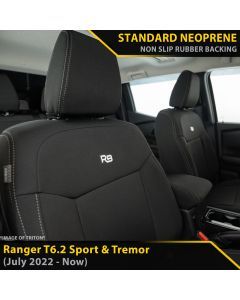 Ford Ranger T6.2 Sport & Tremor Neoprene 2x Front Row Seat Covers (In Stock)