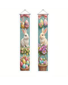 Easter-Themed Door Banners with Rabbits & Eggs (1 Pair)