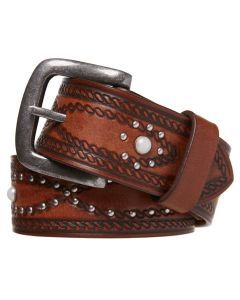 PBR Studded Mens Genuine Buffalo Leather Belt - Brown (Dual Size)