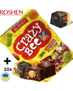ROSHEN 1kg Crazy Bee Soft Gummies Lollies + 10x AVK Chocolate Pralines - Made in Ukraine