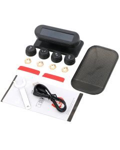 Solar Powered Wireless Tire Pressure Monitoring System with LCD Display Black