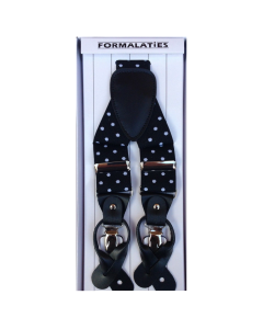 Mens Polka Black/White Premium Convertible Suspenders - Adjustable Clip On Elastic Y-Back Braces