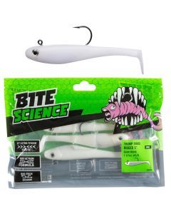 3 Pack of 5 Inch Bite Science Thump Shad Rigged Soft Plastics - Glow White