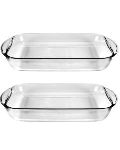 2x Anchor Hocking Fire-King 4L Glass Rectangular Baking Dish - Clear (34x28cm)