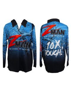 ZMan Medium Blue Long Sleeve Tournament Fishing Shirt with Collar & Zipped Front