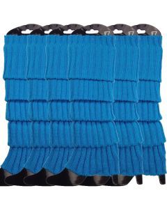 6x Topaz Blue Ribbed Leg Warmers Bulk Pack - Womens Dance Costume/80s Party