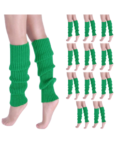 12x Green Ribbed Leg Warmers Bulk Pack - Womens Dance Costume/80s Party