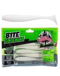 5 Pack of 5 Inch Bite Science Kick Minnow Soft Plastic Lures - Glow White