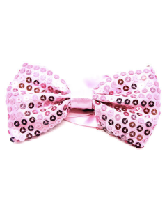 Light Pink Glitter Sequin Small Bow Tie - Shiny Fancy Dress Costume Party