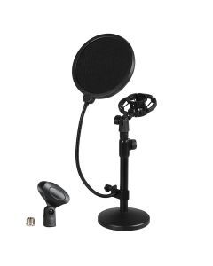 Levede Desktop Microphone Stand Adjustable Pop Filter Shock Mount Base Kit Black
