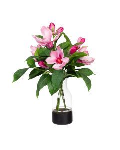 60cm Faux Pink Magnolia Liliflora Arrangement in Glass Vase - Artificial Floral Décor