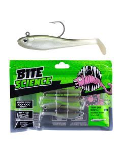 4 Pack of 4 Inch Bite Science Thump Shad Rigged Soft Plastics -Greenback Herring