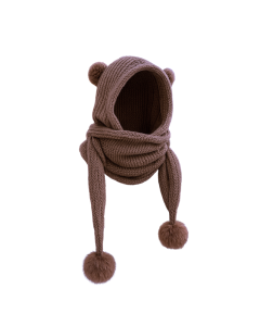 Women's Knit Beanie Hat with Scarf & Pom-Poms