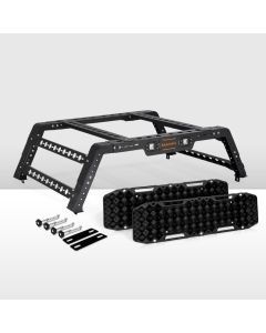 San Hima Universal Ute Tub Rack Steel 3mm + Pair Recovery Tracks Board Black