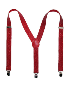 Mens Red Glitter Slim Suspenders - Strong Adjustable Clip On Braces for Weddings/Formals