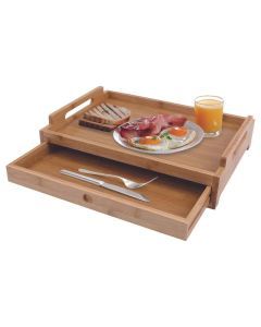 Bamboo Food Serving Wooden Tray with Pull-Out Storage Drawer (43x31x10cm)