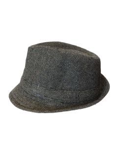 Classic Trilby Fedora Felt Gangster Hat - Herringbone Charcoal (One Size)