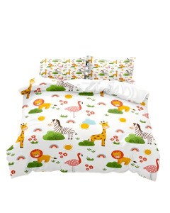 Cartoon Animal Microfiber Duvet Cover Set - Lion, Flamingo, Deer, Zebra Print (3pcs)