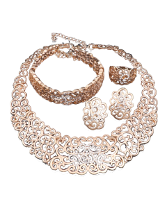 Jewelry Set Necklace Earrings Ring Bracelet (Gold)