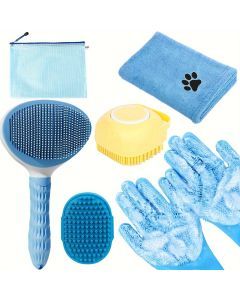 Dog Bath Brush Grooming Kit 6pcs with Gloves & Towel