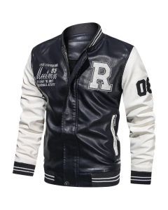 Men's PU Leather Moto Jacket (WHITE)