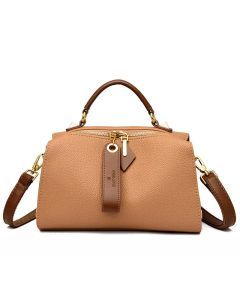 Crossbody Tote Bag Solid PU Leather Shoulder Women (Khaki)