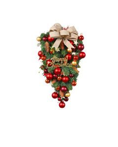 Christmas Teardrop Wreath Set with Red Bows and Bells