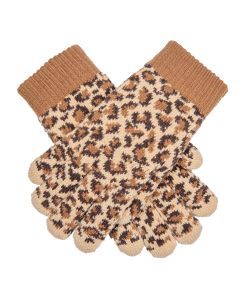 Dents Women’s Jacquard Knitted Gloves with Leopard Print Pattern - Tan