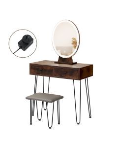 Levede Dressing Table LED Light Strip Makeup Mirror Stool Set Vanity Desk Brown