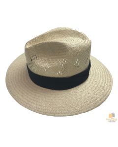 Mens Vented Palm Straw Panama Hat - Beige (Fedora Summer Trilby Sun Cap)