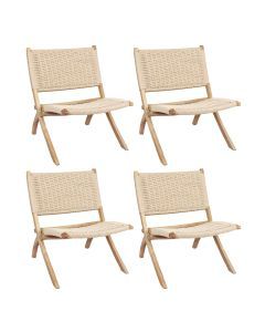 Levede 4x Accent Chair Foldable Recliner Wooden Lounge Lounger Ash Rattan Seat