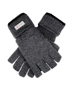 Dents Mens Thinsulate Lined Fingerless Knit Gloves with Rollover Cuff - Charcoal