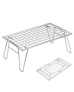 Heavy-Duty Camping BBQ Table Foldable Grill Silver