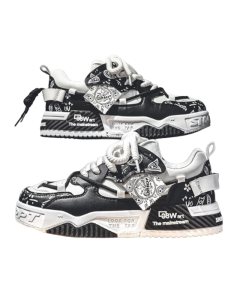 Men's Graffiti Patchwork Skateboard Sneakers (Black)