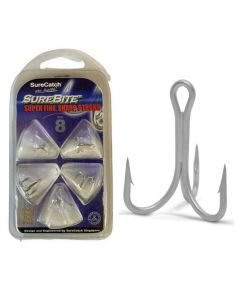5 Pack of Size 8 Surecatch Tinned Treble Fishing Hooks