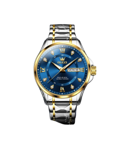 Quartz Couple Watch Stainless Steel Waterproof Pair (Gold Blue Men)