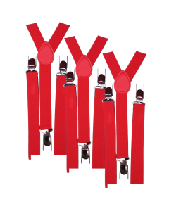 3x Red Slim Suspenders Bulk Pack - Strong Adjustable Clip On Braces for Weddings/Formals