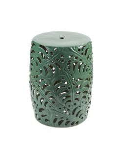 Ceramic Drum Stool Emerald Green Leaf