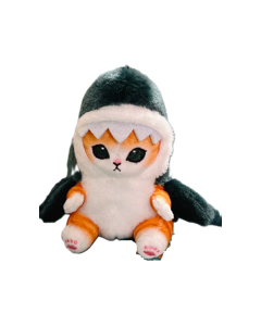 Kawaii Tempura Fried Shrimp Shark Cat Plush Doll Keychain - Blue 13cm