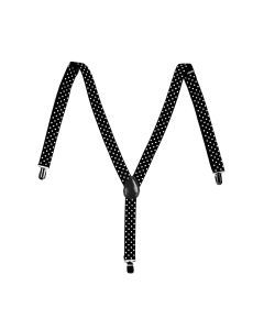 Mens Black/White Polka Dot Slim Suspenders - Strong Adjustable Clip On Braces for Weddings/Formals